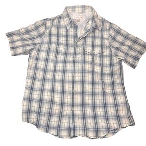 Filson Blue and White Plaid Short Sleeve Shirt Size Medium